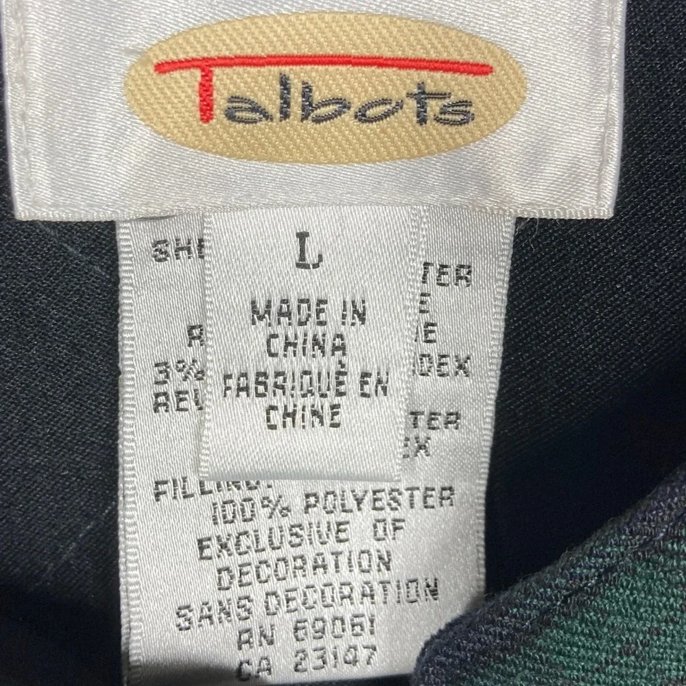 Talbots Quilted Vest Womens‎ Large Green Navy Zip Up Tartan Plaid Hiking Preppy